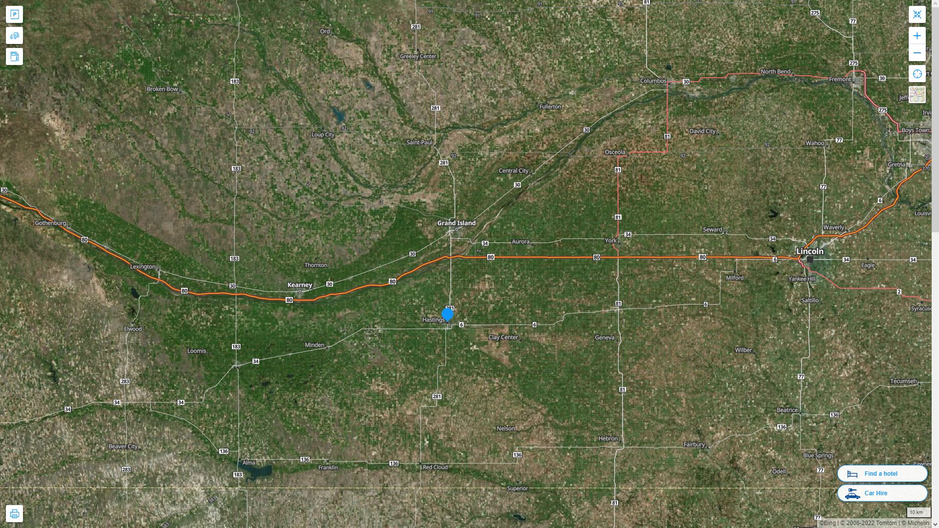 Hastings Nebraska Highway and Road Map with Satellite View